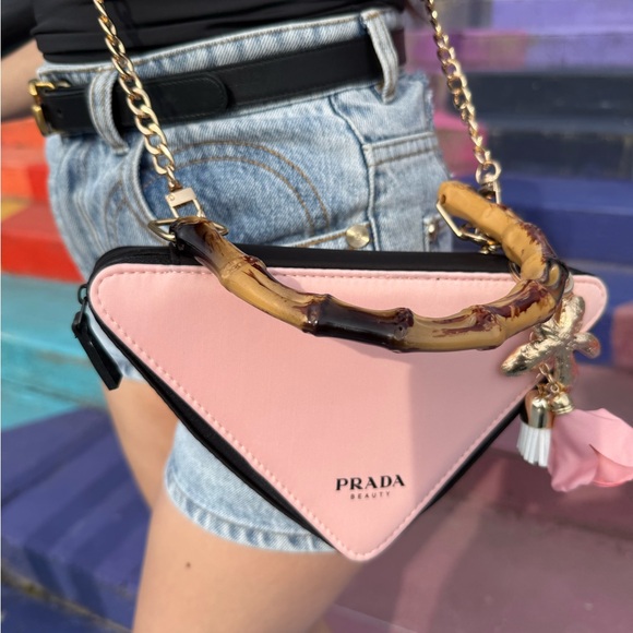Prada Pink and Black Triangle Clutch - Picture 2 of 9